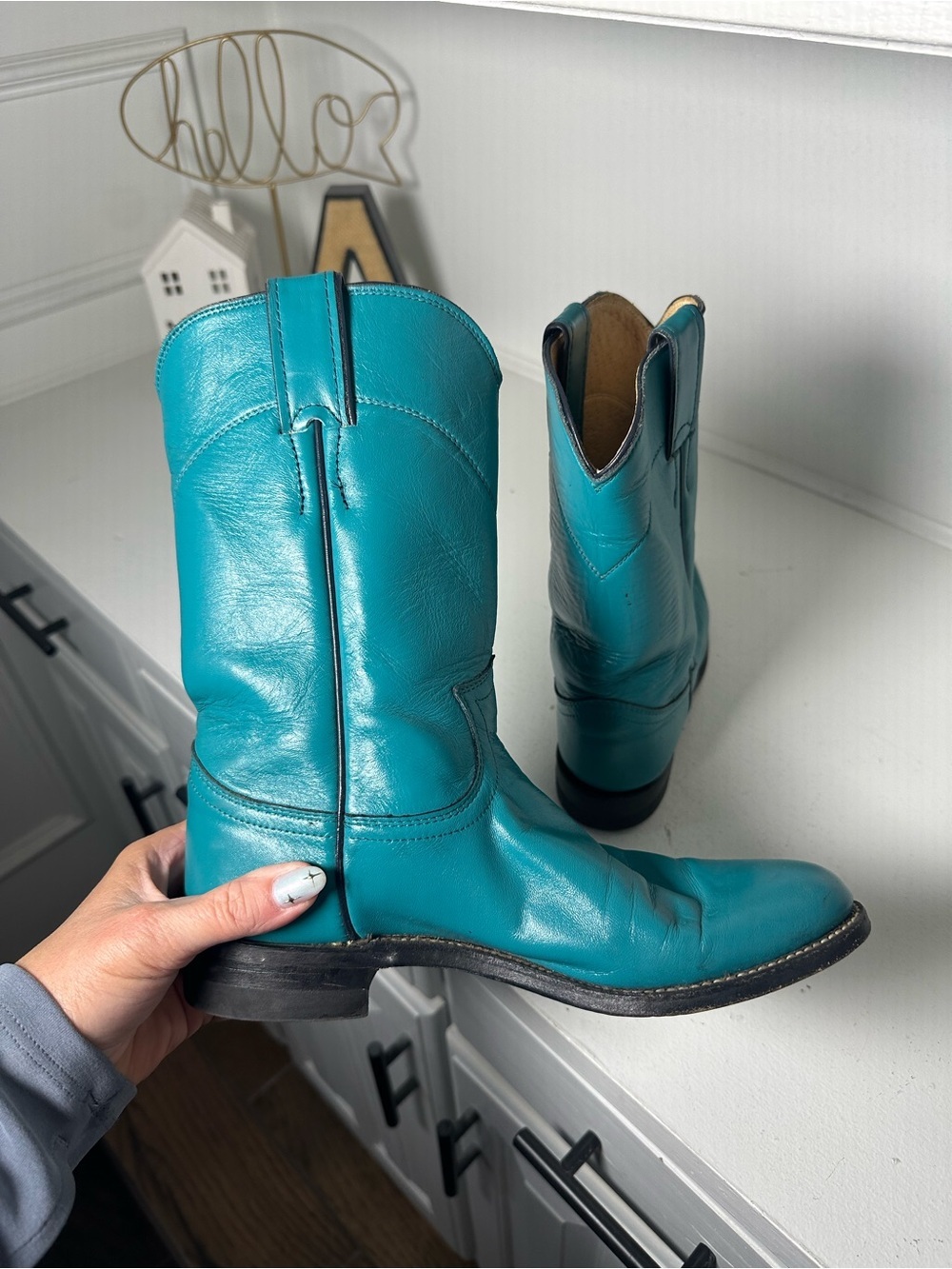 Vintage Justin Boots Womens 6B Turquoise Blue Cowboy USA Made Western Cowgirl - Picture 8 of 10